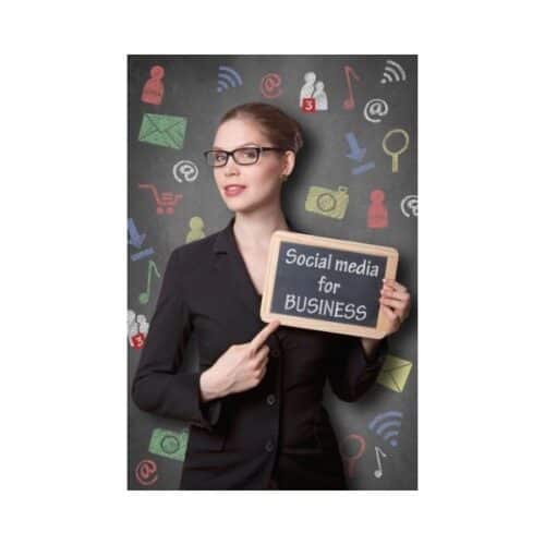 woman promoting social media and digital marketing on chalk board